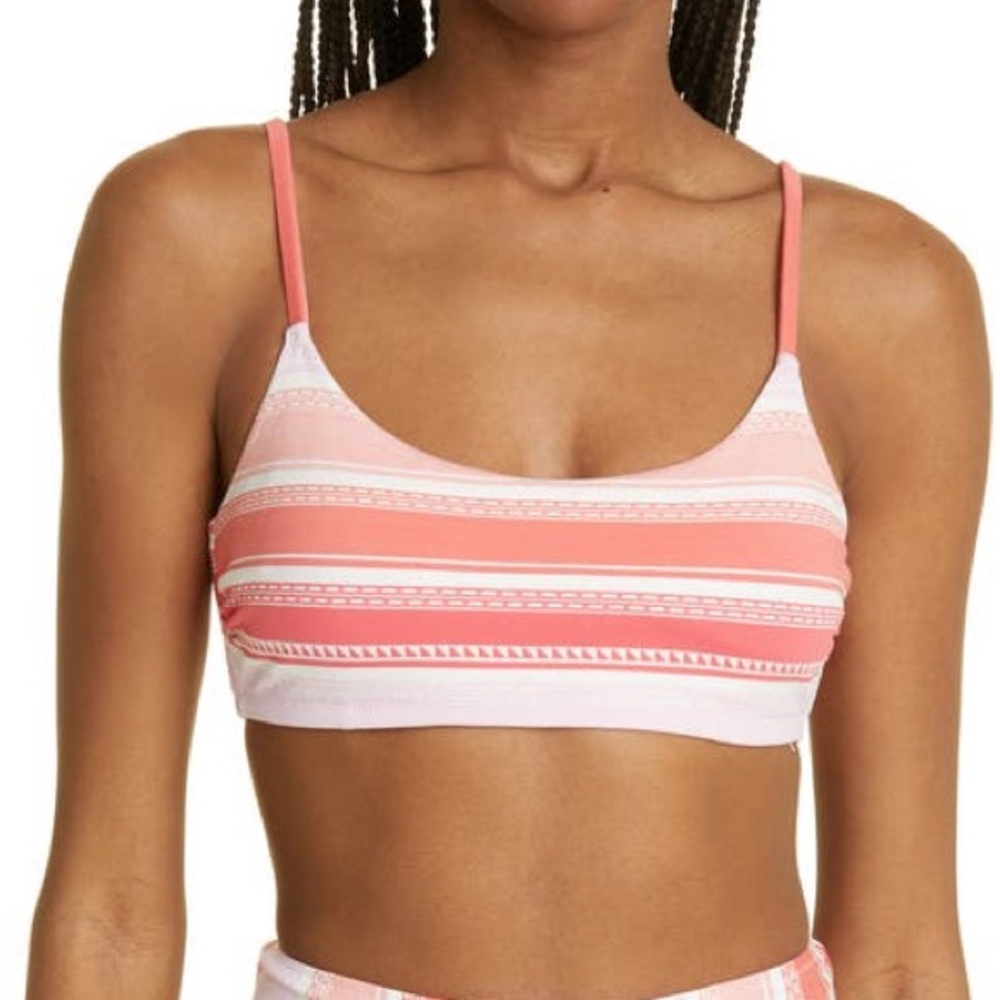 New Lemlem x Anthropologie Eschal Bralette Med Pink Lilac Striped Bikini Top